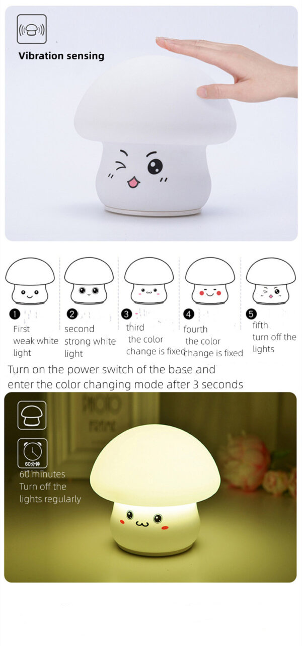 Mskwee Hot Selling LED Colorful Mushroom USB 3D Silicone Night Light for Bedroom Bedside Children Kids Gifts - Image 10
