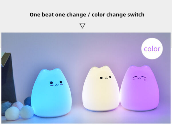 Mskwee Soft Cat Silicone Baby Nursery Lamp Sensitive Tap Control Multi-colors Night Light for Kids - Image 12