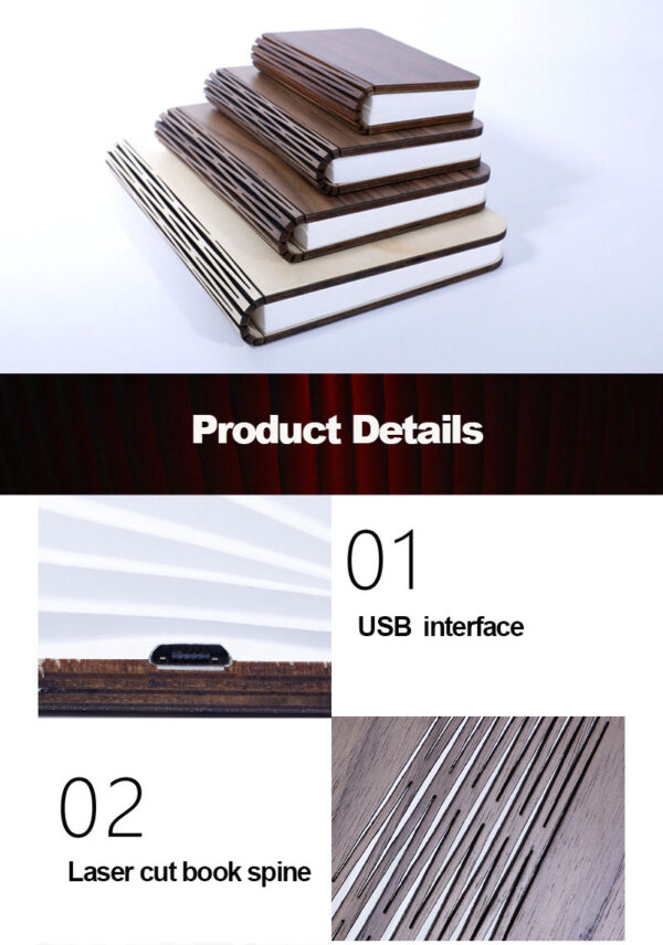 Custom Wood Led Folding Book Lamp USB Rechargeable Wooden Table Lamp Magnetic Design Creative Night Light for Kids Adults - Image 6