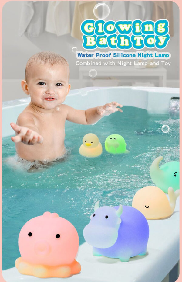 Baby Bath Toy Silicone Lamp Cute Colorful Duck Elephant Cow Seal Night Lamp Touch Sensor LED Night Light For Baby Kids Gift - Image 2
