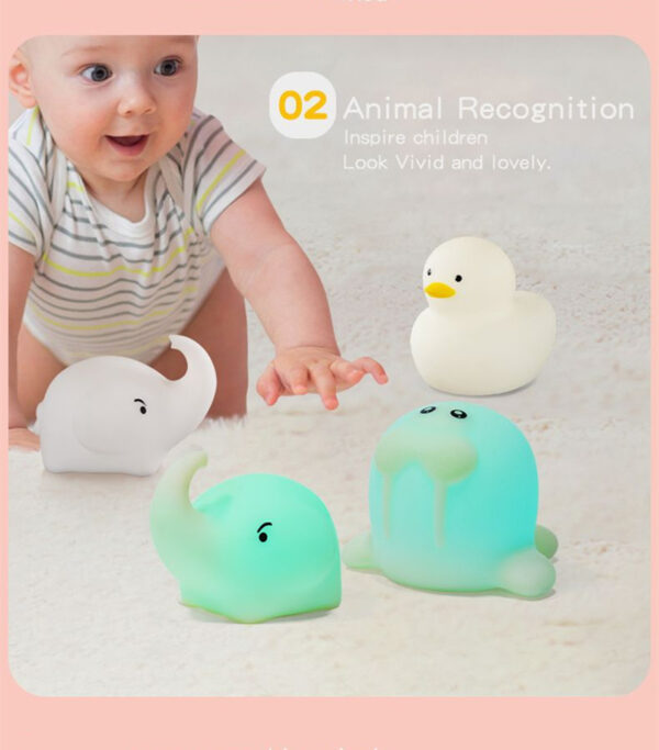 Baby Bath Toy Silicone Lamp Cute Colorful Duck Elephant Cow Seal Night Lamp Touch Sensor LED Night Light For Baby Kids Gift - Image 5