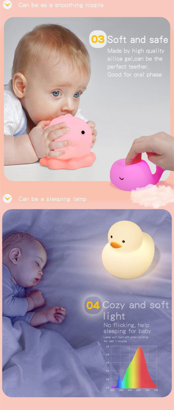 Baby Bath Toy Silicone Lamp Cute Colorful Duck Elephant Cow Seal Night Lamp Touch Sensor LED Night Light For Baby Kids Gift - Image 6