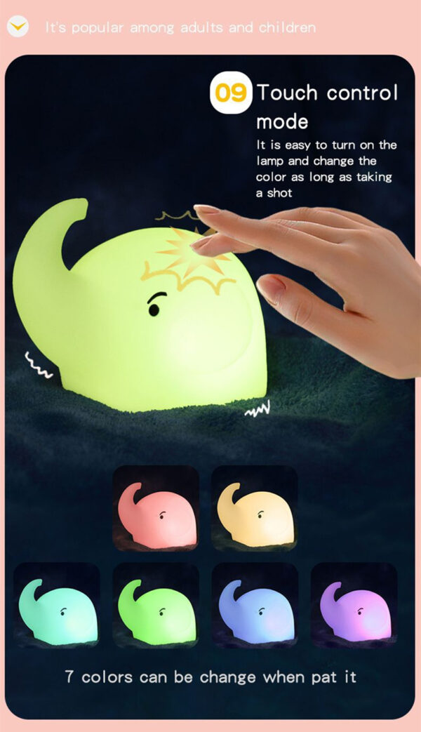 Baby Bath Toy Silicone Lamp Cute Colorful Duck Elephant Cow Seal Night Lamp Touch Sensor LED Night Light For Baby Kids Gift - Image 8